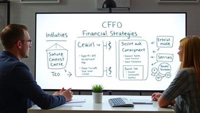 An image of a virtual CFO in a digital meeting with a startup team, discussing financial strategies on a virtual whiteboard, representing collaborative financial planning and support for startups.