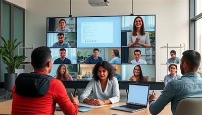 An online workshop setting with professionals from diverse backgrounds engaging in a virtual training session, sharing ideas and insights, and actively participating in skill-building activities, promoting continuous learning and development.