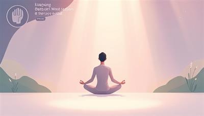 A serene and tranquil digital illustration featuring a figure meditating in a peaceful natural setting, surrounded by soft hues, gentle streams of light, and symbols of mindfulness and relaxation, evoking a sense of inner calm and mental clarity.