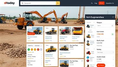 An online marketplace interface showcasing a variety of construction equipment available for rent, with detailed specifications, rental prices, and user reviews, creating a user-friendly and informative platform for equipment selection and rental transactions.