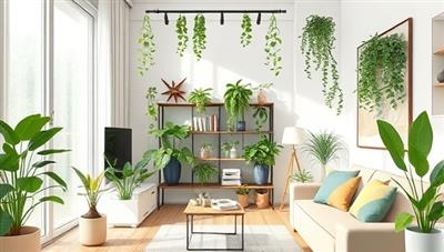 An artistic illustration of a modern urban apartment interior with a vertical farming setup, showcasing lush green plants growing vertically, integrated with the home decor, and bathed in soft natural light, conveying a harmonious blend of nature and urban living in a small space.