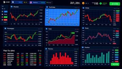 An interactive digital interface displaying stock market charts, portfolio performance metrics, and virtual trading simulations, with animated stock tickers and financial news updates, creating a dynamic and immersive stock market gaming experience for users on the platform.
