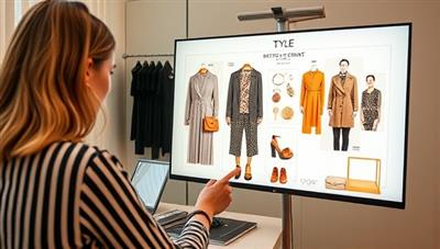 A chic virtual personal styling session depicted with a stylist showcasing outfit ideas and accessories on a digital style board to a client via a video call, creating a stylish and interactive fashion consultation experience in a virtual setting.