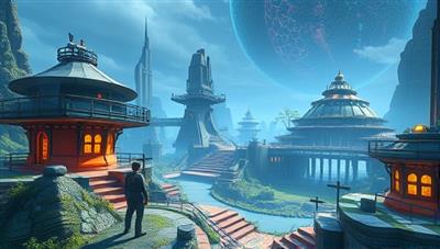 A futuristic blockchain gaming environment featuring digital assets, characters, and virtual landscapes represented as NFTs on the NFTGameHub platform, illustrating the intersection of gaming, blockchain technology, and digital ownership in a visually captivating and immersive setting.