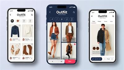 An engaging mobile app interface displaying various outfit suggestions and style recommendations, with interactive features for users to customize their preferences and explore new fashion trends, emphasizing convenience and personalization.