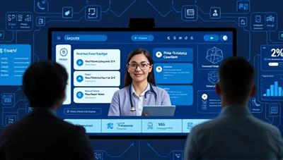 An AI-powered career coach providing personalized advice and career strategies on a digital screen, surrounded by professional development resources and job search tools, illustrating the innovative and tailored approach of CareerCraft in career coaching.
