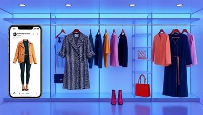 A digital wardrobe interface showcasing a sleek and user-friendly shopping app design, with virtual outfit suggestions, trend alerts, and personalized style tips, creating a seamless and personalized shopping experience for ShopGenie AI subscribers.