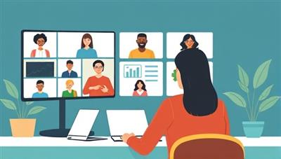 An illustrative representation of a WealthWisdom financial coach providing virtual guidance to a diverse group of clients through video calls and interactive financial planning tools, fostering a supportive and empowering environment for financial growth and success.