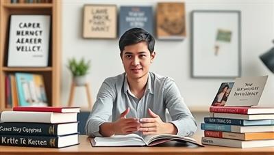 An image of a virtual mentorship session with a career counselor providing advice to a young professional, surrounded by career development books and motivational quotes, signifying guidance and support in career growth.