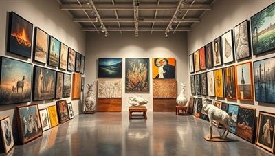 A sophisticated art storage and exhibition space filled with diverse artworks, sculptures, and installations, showcasing the versatility and premium services offered by ArtNook Gallery to artists, collectors, and art enthusiasts seeking a comprehensive art storage solution.