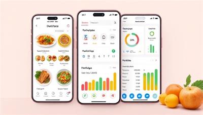 An engaging app interface preview showing colorful meal plans, nutritional data charts, and a user-friendly dashboard, symbolizing personalized nutrition assistance and health optimization offered by the NutriGenie AI app.