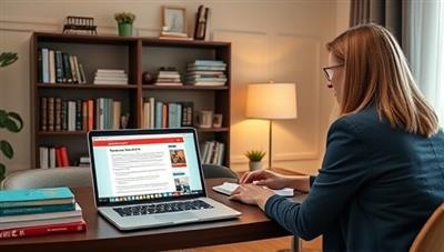 A professional home office setup with career books, a laptop displaying career resources, and a mentor guiding a client through a virtual career coaching session, symbolizing the supportive and empowering career guidance provided by CareerBoost Mentor's virtual coaching platform.