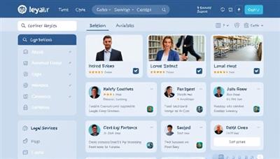 An online legal marketplace interface displaying a variety of legal services available for selection, with profiles of legal professionals and client reviews visible, creating a user-friendly and transparent platform for legal service transactions.