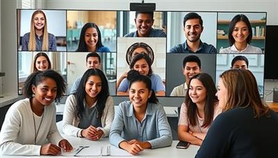 A diverse group of students and STEM professionals engaging in a virtual mentorship session, sharing knowledge, insights, and project ideas in a collaborative and inspiring learning environment, reflecting the transformative impact of STEMReach mentorship platform.