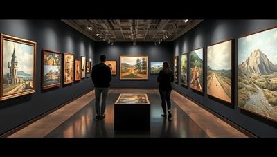 An immersive virtual art gallery showcasing diverse artworks on display, with interactive elements for visitors to explore and engage with the art, creating a visually captivating and engaging experience within the ArtVista Showcase platform.