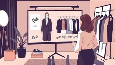 A stylish digital illustration featuring a virtual styling session with a fashion consultant presenting outfit recommendations on a screen, surrounded by fashion mood boards and trend inspiration, creating a chic and sophisticated virtual styling experience for clients.