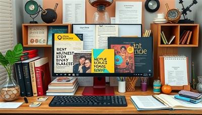 An eclectic mix of study materials and tools related to diverse niche subjects displayed on a virtual desktop, including books, art supplies, scientific instruments, and digital resources, highlighting the breadth and depth of specialized knowledge available through NicheTutor Link.