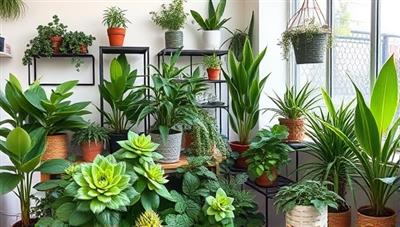An inviting and lush indoor plant setup with a variety of houseplants, succulents, and greenery showcased in a well-lit room, creating a serene and botanical atmosphere ideal for virtual plant care consultations and gardening advice sessions.