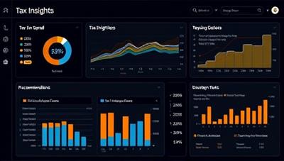 A sophisticated data analytics dashboard displaying tax insights, trends, and recommendations for businesses, with interactive visualizations and customized tax planning strategies, conveying a sense of precision and strategic tax optimization through advanced analytics.