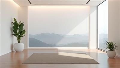 A serene virtual meditation room scene with calming visuals, soft lighting, and soothing sounds, creating a tranquil and safe space for mindfulness practices and relaxation.