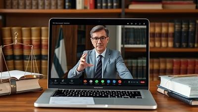 A professional and trustworthy visual of a virtual legal consultation session, with an attorney providing legal advice and reviewing documents for a client through a secure video call, while legal books and a laptop with legal software are visible in the background, emphasizing the expertise and professionalism of the virtual legal consultation service.