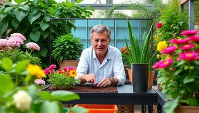 An engaging virtual gardening session with a consultant discussing plant care tips, soil preparation, and gardening tools, surrounded by lush greenery and blooming flowers, creating a vibrant and educational gardening experience.