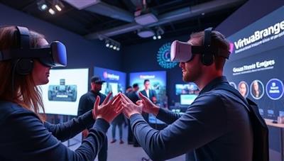 An engaging VR experience where users interact with branded elements in a virtual environment, showcasing the immersive and interactive nature of VirtuaBrand Engage's virtual brand activation experiences.