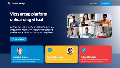 An interactive platform interface featuring virtual onboarding sessions, team-building exercises, and cultural integration activities, illustrating the comprehensive and engaging approach of RemoteReady Onboard in facilitating the remote onboarding process for companies and employees.