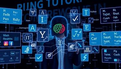 An engaging visual of a person interacting with a holographic language tutor, surrounded by digital screens displaying different alphabets and phrases, symbolizing the fusion of technology and language learning.