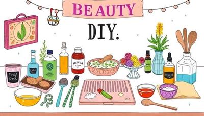 A colorful and whimsical illustration of a DIY beauty crafting station, featuring an array of natural ingredients, essential oils, and beauty tools arranged neatly on a table, with a handcrafted beauty product being displayed proudly, showcasing the creativity and fun of the subscription box.