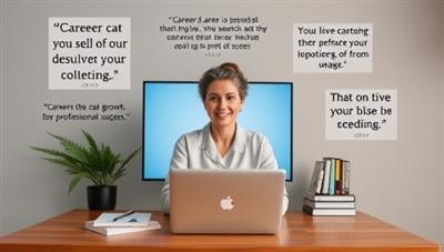 A professional visual representation of a virtual career coach guiding individuals through career planning and job search strategies via video consultations, surrounded by career development resources and motivational quotes, inspiring confidence, growth, and professional success.