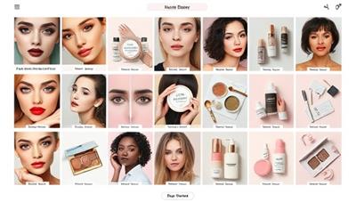 A digital mood board featuring a diverse range of beauty content creations, including makeup looks, skincare routines, hair styling tutorials, and product flat lays, reflecting the creativity and versatility of content produced by BeautyCraft Agency's network of beauty content creators and influencers.