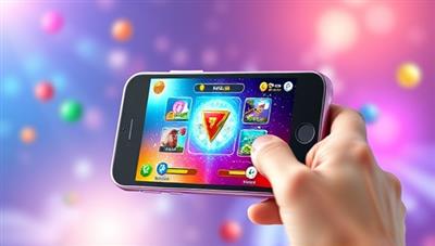 An engaging visualization of a mobile device screen showing a user playing an interactive ad game, with colorful graphics, a progress bar, and a reward system, capturing the excitement and entertainment value of the gamified social media advertising platform.