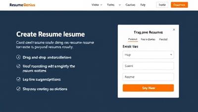 An interactive resume building interface on ResumeGenius, featuring a user-friendly design with drag-and-drop features, real-time suggestions, and customization options for creating professional resumes effortlessly.