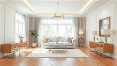 An elegant room visualization with virtual design elements overlaying a real space, illustrating the transformation potential of virtual interior design consultations and the fusion of digital and physical environments.