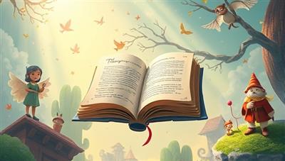 An enchanting scene depicting a magical storybook floating in the air, surrounded by whimsical characters and settings, with rays of light illuminating the pages, conveying the essence of personalized storytelling and imagination.