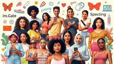 A vibrant collage of diverse micro-influencers representing various niche markets, surrounded by thematic elements related to fashion, fitness, beauty, and technology, capturing the essence of niche influence and diversity within the marketplace.