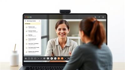 An online career coaching session for parents featuring a supportive coach engaging with a parent client via video call, with career resources, skill assessment tools, and a vision board for setting career goals and aspirations, portraying a nurturing and empowering coaching environment for parents.
