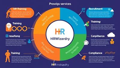A visually appealing infographic showcasing the various HR services offered by HRWizardry, including recruitment, training, and compliance, with vibrant colors and engaging icons.