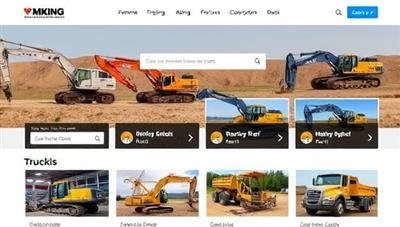 An interactive website interface displaying a variety of mining equipment available for rent, including excavators, drills, and trucks, with user-friendly search filters and detailed equipment descriptions.