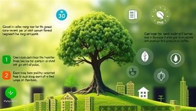 An engaging visual representation of a virtual tree growing healthier and more vibrant as a symbol of sustainable actions taken by policyholders, surrounded by eco-friendly icons and rewards, conveying the concept of growth through green initiatives.