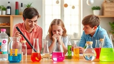 An engaging visual of a family setting up a DIY science experiment at home, surrounded by colorful beakers, test tubes, and scientific equipment, capturing the excitement and wonder of scientific exploration and discovery, fostering a love for learning in a playful environment.