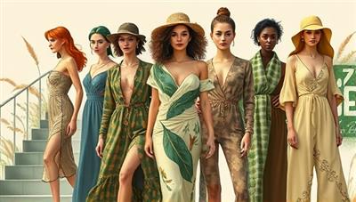 An artistic digital representation of sustainable fashion, featuring eco-friendly fabrics, nature-inspired motifs, and earth tones in a stylish and contemporary fashion collection, symbolizing the fusion of fashion and sustainability in a visually compelling manner.