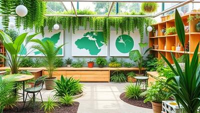 An educational and inspiring environmental learning environment featuring virtual eco workshops, sustainable living tips, and eco-friendly practices, with vibrant greenery and eco-conscious elements displayed, promoting a green and eco-aware atmosphere for learning and collaboration.