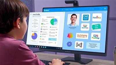 An engaging visual of a student interacting with a virtual tutor through a digital interface, with personalized learning materials and interactive tools displayed on the screen, illustrating the personalized and interactive nature of tutoring sessions on the TutorMatchUp platform.