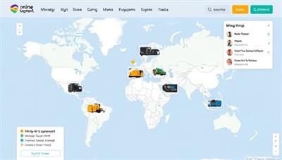 An interactive platform interface displaying a map with various mining equipment icons available for sharing or rental, accompanied by user reviews and ratings, illustrating the seamless and efficient process of equipment sharing through MineShare Network.