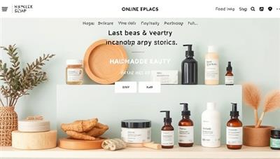 An online marketplace interface showcasing a variety of locally crafted beauty products, including handmade soaps, organic skincare items, and artisanal makeup products, presented in a visually appealing and community-focused platform.