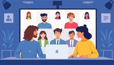 A digital illustration of a diverse group of college students and professionals engaging in virtual mentorship sessions, represented by avatars in a virtual meeting space with career-related visuals in the background, symbolizing guidance and growth opportunities.