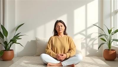 A serene and calming online coaching session with a coach guiding a client through relaxation exercises, deep breathing techniques, and mindfulness practices in a virtual setting that promotes emotional well-being and self-discovery.
