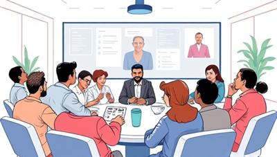 A digital illustration of diverse individuals engaging in a virtual town hall meeting, sharing investment ideas and discussing collaborative projects on a futuristic investment platform, symbolizing inclusivity and community-driven growth.